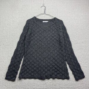 Alfred Sung Cable Knit Crochet Style Women Sz M Grey Charcoal Long sleeve